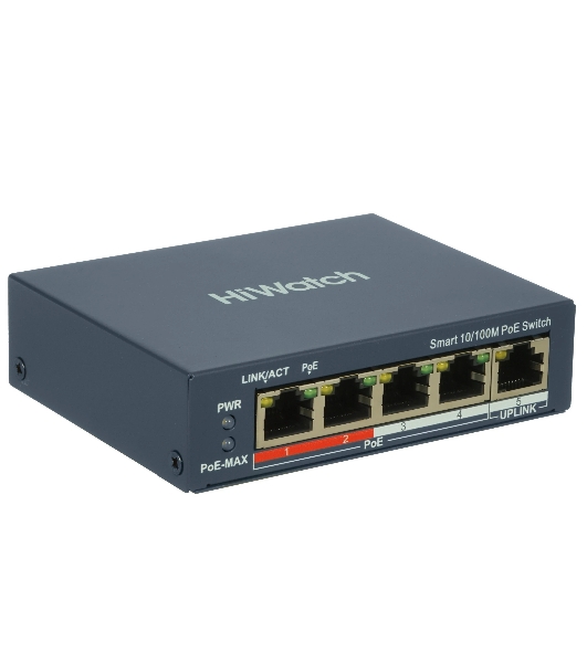 Коммутатор HiWatch SWT-1105P, 4×100 Мбит/с PoE + 1×1 Гбит/с, настраиваемый