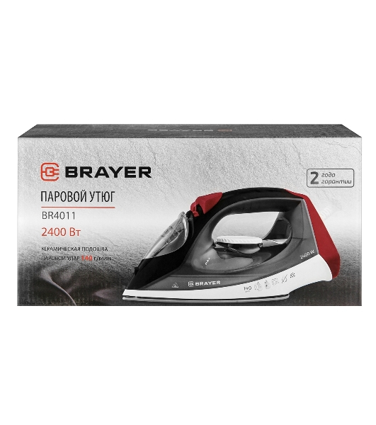 Утюг BRAYER BR4011 черный/белый/красный, 2400 Вт, 20 г /мин, 140 г/мин, 330 мл