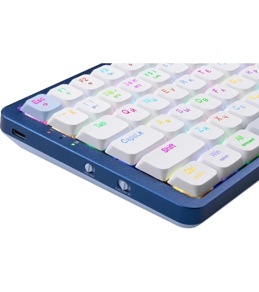 Клавиатура Redragon Eva Pro гибридная, USB Type-A, Bluetooth, радиоканал, белый/синий