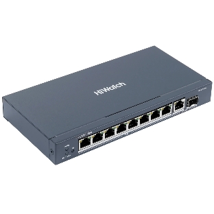 Коммутатор HiWatch DS-S1008GP, 8×1 Гбит/с PoE + 1×1 Гбит/с + 1×1 Гбит/с SFP, неуправляемый