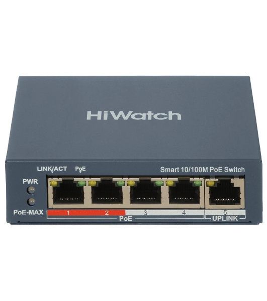 Коммутатор HiWatch SWT-1105P, 4×100 Мбит/с PoE + 1×1 Гбит/с, настраиваемый