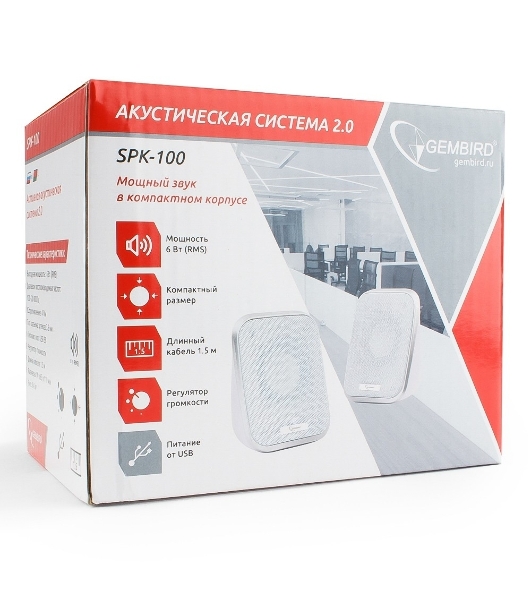 Акустическая система 2.0 Gembird SPK-100-W, белый, 6 Вт, регулятор громкости, USB-питание