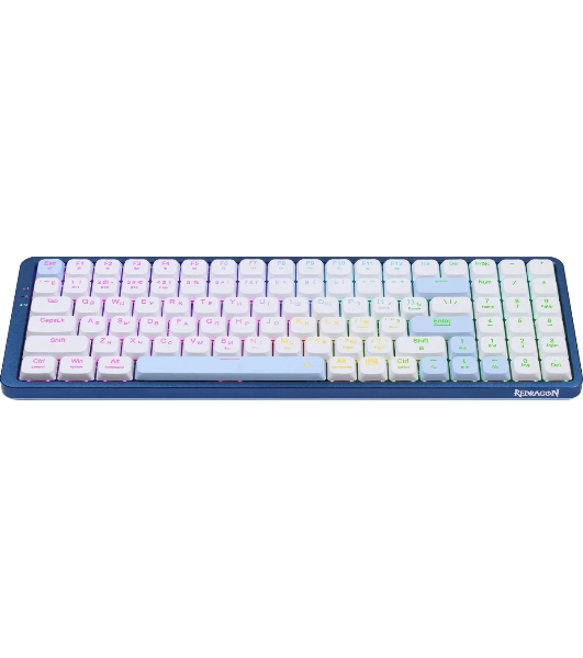 Клавиатура Redragon Eva Pro гибридная, USB Type-A, Bluetooth, радиоканал, белый/синий