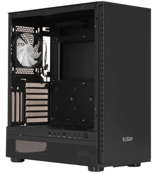 Компьютерный корпус PCCooler IE200 BK, Tempered Glass Full Tower, черный, TG, SPCC, 1x120мм ARGb E-ATX, ATX, mATX, mITX 180/380/220мм 4x2.5', 2x3.5', 7+3xPCI 1xUSB-A 3.0, 2xUSB-A 2.0 432x225x495мм