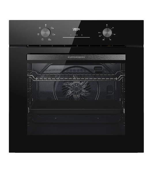 Духовой шкаф Kuppersberg HO 606 Black, High-Tech, 78 л, поворотное управление, дисплей, таймер, 6 режимов, макс. температура 310 градусов, телескопические направляющие (на 1 уровень), цвет черный, цвет фурнитуры черный