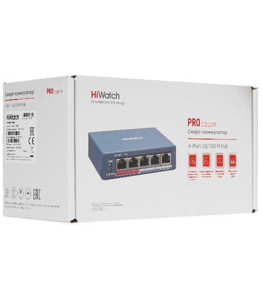 Коммутатор HiWatch SWT-1105P, 4×100 Мбит/с PoE + 1×1 Гбит/с, настраиваемый