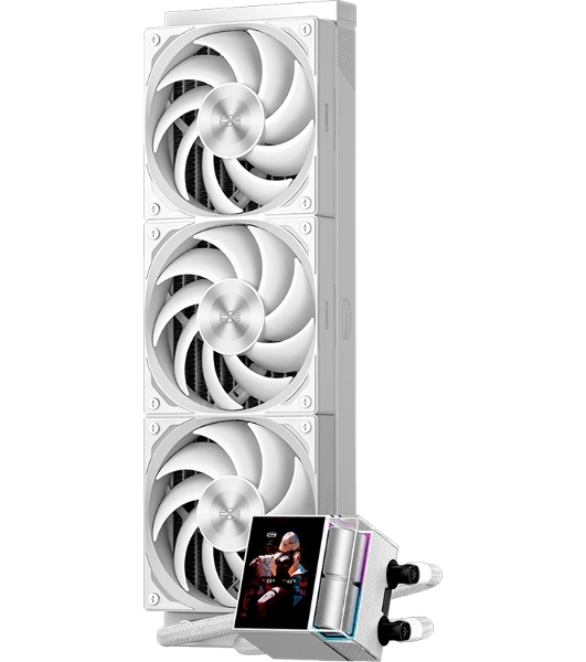 Система охлаждения Water Cooling System PCCooler DS360 Display WH (310W, 360мм, LED, белый, ARGb Pump/Fans: 3x120мм, 90.56CFM, 39.8dBA, 2500RPM/Pump height 65мм, 15dBA, 2600RPM, Rad thickness 27мм/S: 1851, 1700, 1200, 115X, AM5, AM4)