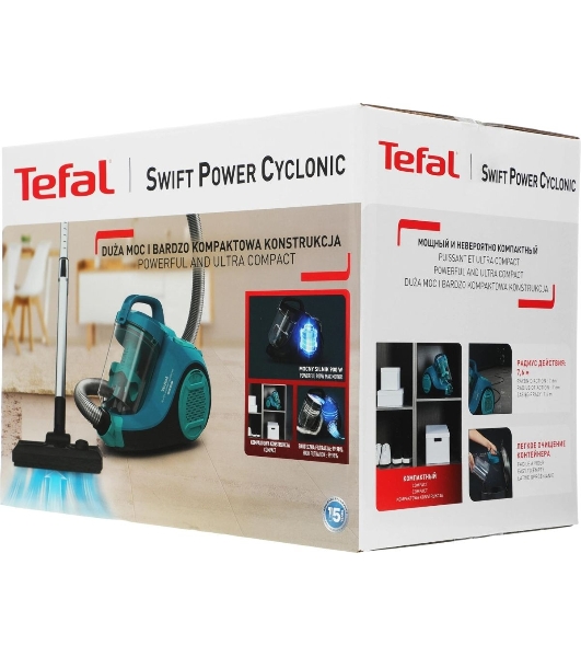 Пылесос Tefal TW2922EA бирюзовый/черный, 750/2100Вт, уборка сухая, пылесборник контейнер 1.5 л