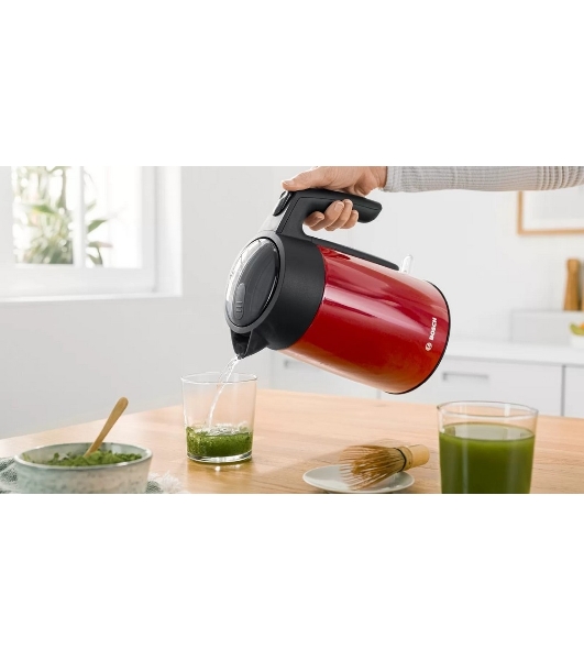 Чайник электрический Bosch TWK7L464 1.7 л, 2400 Вт., нерж.сталь, покрытая эмалью, красный, шкала уровня воды