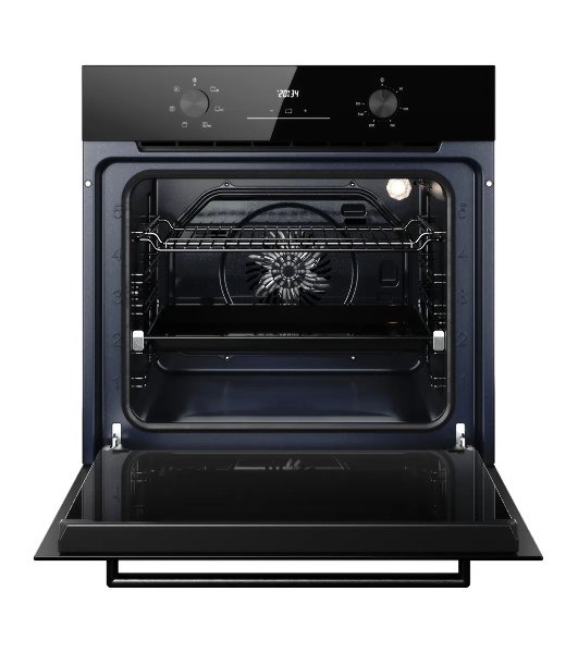 Духовой шкаф Kuppersberg HO 606 Black, High-Tech, 78 л, поворотное управление, дисплей, таймер, 6 режимов, макс. температура 310 градусов, телескопические направляющие (на 1 уровень), цвет черный, цвет фурнитуры черный