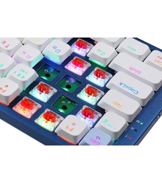 Клавиатура Redragon Eva Pro гибридная, USB Type-A, Bluetooth, радиоканал, белый/синий