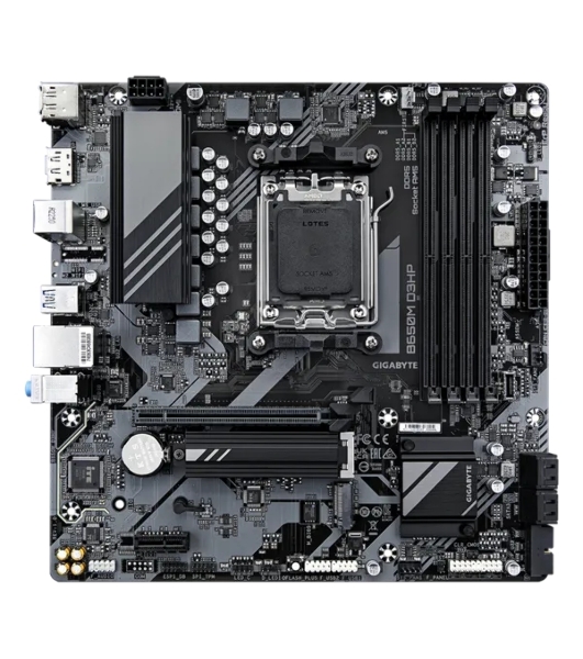 Материнская плата Gigabyte B650M D3HP, AM5, AMD B650, 4xDDR5, 4xSATA, 2xM.2, 1xPCI-E 4.0 x16, 1xPCI-E x1, 1xHDMI, 2xDP, 1x 2.5Gb LAN, 3xUSB-A 3.2 Gen 1, 2xUSB-A 2.0, 1xUSB-C 3.2 Gen 1, 3x3.5 мм, 7.1, Micro-ATX