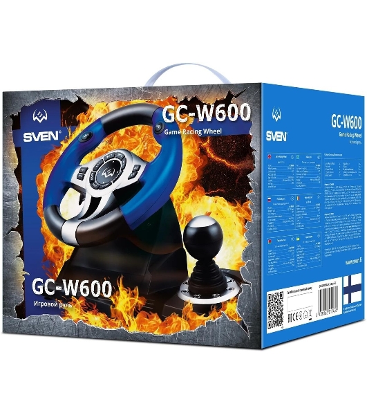 Руль черный SVEN GC-W600 (виброотдача, педали, джойстик, 12 кн., USB)