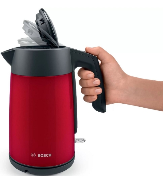 Чайник электрический Bosch TWK7L464 1.7 л, 2400 Вт., нерж.сталь, покрытая эмалью, красный, шкала уровня воды
