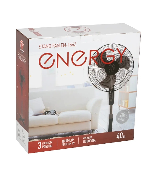 Вентилятор Energy EN-1662 чёрный, напольный, 40 Вт, 3 скорости, 40 см