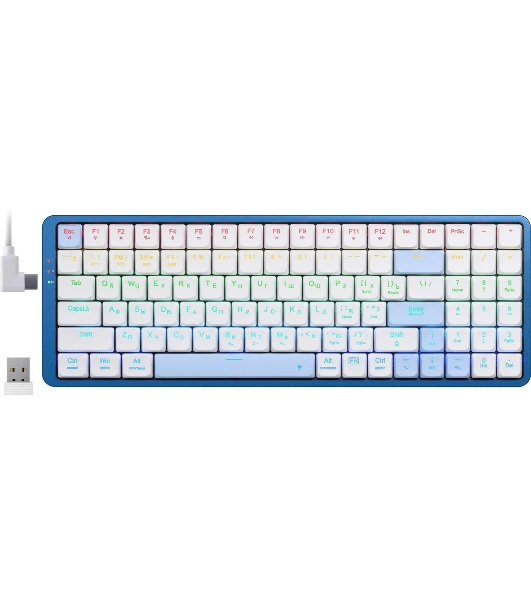 Клавиатура Redragon Eva Pro гибридная, USB Type-A, Bluetooth, радиоканал, белый/синий