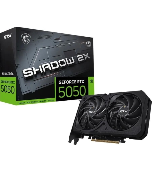 Видеокарта MSI GeForce RTX 5050 8G SHADOW 2X OC, NVIDIA RTX 5050, 8 ГБ GDDR6, 128 бит, PCI-e 5.0, 1xHDMI, 3xDP, 2617 МГц