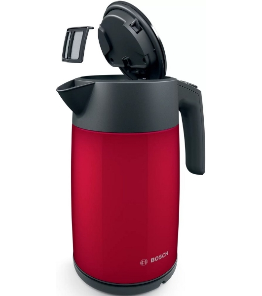 Чайник электрический Bosch TWK7L464 1.7 л, 2400 Вт., нерж.сталь, покрытая эмалью, красный, шкала уровня воды
