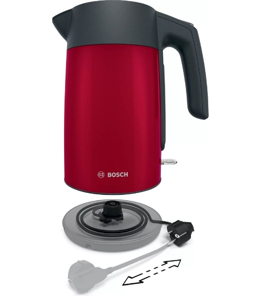 Чайник электрический Bosch TWK7L464 1.7 л, 2400 Вт., нерж.сталь, покрытая эмалью, красный, шкала уровня воды