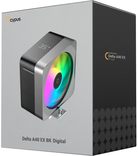 Кулер для процессора Ocypus Delta A40 EX BK Digital, 120мм ARGB FAN, Top Display Panel, 4 HEAT PIPES, 4-PIN PWM, 500-1800 RPM, 29DBA, HYDRO BEARING, LGA115X/1200/1700/18XX, AM4/AM5