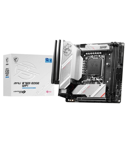 Материнская плата MSI MPG B760I EDGE WIFI, LGA 1700, Intel B760, 2xDDR5, 4xSATA, 2xM.2, 1xPCIe 5.0 x16, 1xHDMI, 1xDP, 1x 2.5Gb LAN, 4xUSB-A 3.2 Gen 1, 1xUSB-A 3.2 Gen 2, 2xUSB-A 2.0, 1xUSB-C 3.2 Gen 2, 3x3.5 мм, 7.1, Mini-ITX