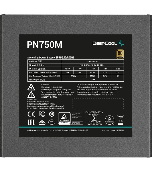 Блок питания Deepcool/GamerStorm PN750M V2 Gen.5, 750Вт, 80 PLUS Gold, 120мм, черный