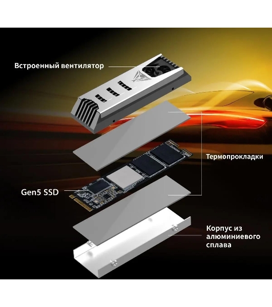 Накопитель SSD Patriot PV553, 4Tb, PCIe 5.0 x4, M.2 2280, NVMe, R/W 12400/11800, с активным охлаждением
