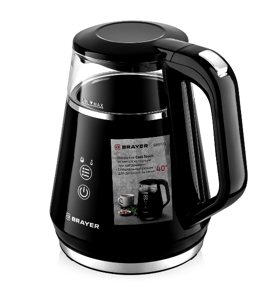 Электрочайник BRAYER BR6105 черный, 1.0 л, 1100 Вт, скрытый нагревательный элемент, поддержание температуры