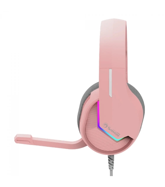 Гарнитура Marvo H8618 Tactic 40 розовый, проводная, USB, микрофон с шумоподавлением, RGB-подсветка