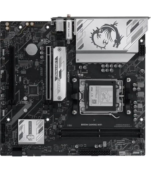 Материнская плата MSI B850M GAMING WIFI, AM5, AMD B850, 2xDDR5, 4xSATA, 2xM.2, 1xPCIe 5.0 x16, 1xPCIe 4.0 x16, 1xDP, 1xHDMI, 1x2.5Gb LAN, Wi-Fi 7, Bluetooth 5.4, 1xUSB-C 10Gbps, 3xUSB-A 5Gbps, 2xUSB-A 2.0, 2x3.5 мм, 7.1, mATX