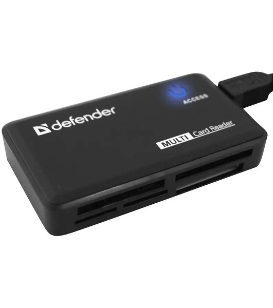 Кард-ридер Defender Optimus/черный/CF/MMC/MS/MS Duo/MS Micro M2/MS Pro/MS Pro Duo/RS-MMC/SD/SDHC/micro-SD/mini-SD/miсro-SDHC/USB 2.0 A(M)/черный