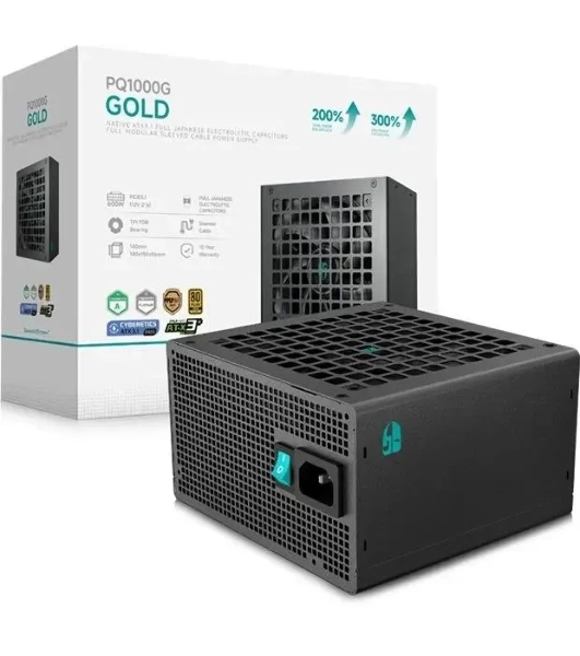 Блок питания Deepcool/GamerStorm PQ1000G WH (ATX 3.1, 1000W, Full Cable Management, 120мм fan, 80+ GOLD, Active PFC + Half Bridge + DC/DC, Full Japanese Capasitors, Gen5 PCIe, белый) RET (R-PQA00G-FD0W-WGEU-V1)