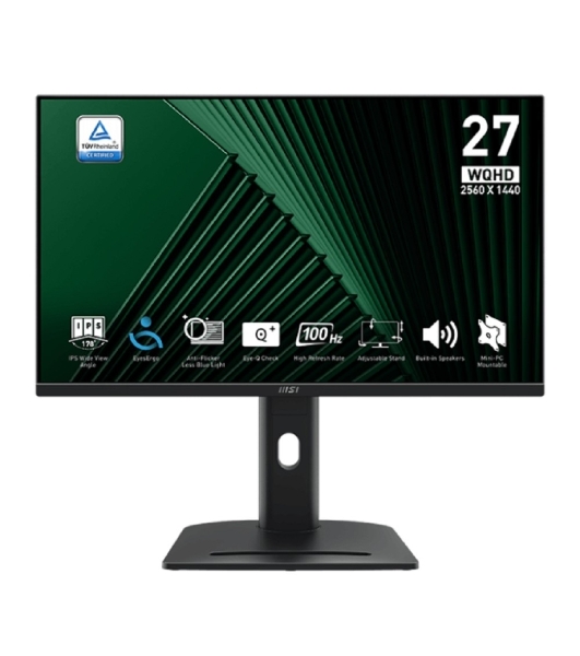 Монитор 27' MSI PRO MP275QPG IPS 2560x1440, 100 Гц, 4 мс, 16:9, 300 кд/м², 2xHDMI, 1xDP, 2x3 Вт, черный.