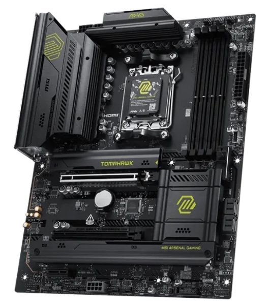 Материнская плата MSI MAG B850 TOMAHAWK WIFI, AM5, AMD B850, 4xDDR5, 4xSATA, 3xM.2, 1xPCIe 5.0 x16, 1xPCIe 4.0 x16, 1xPCIe x1, 1xHDMI, 1xDP, 1x5Gb LAN, Wi-Fi 7, Bluetooth 5.4, 1xUSB-C 20Gbps, 1xUSB-C 10Gbps, 2xUSB-A 10Gbps, 2xUSB-A 5Gbps, 4xUSB-A 2.0, 3x3.5 мм + S/PDIF оптический, 7.1, чёрный, ATX