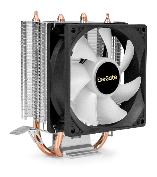 Кулер ExeGate Wizard EXX200-PWM.RGB (Al+Cu, 2 тепл.трубки, LGA775/1150/1151/1155/1156/1200/1700/1851/AM2/AM2+/AM3/AM3+/AM4/AM5/FM1/FM2/754/939/940, TDP 95W, Fan 90мм, PWM, 800-2400RPM, Hydro bearing, 4pin, 11-24db, 305г, RGB подсветка, с термопастой, на защелках, RTL)