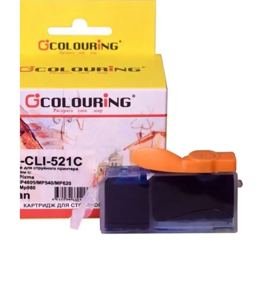 Картридж струйный Colouring CG-CLI-521C голубой с чипом водный (9 мл) для Canon IP3600/IP4600/MP540/MP550/MP620/MP630/MP980