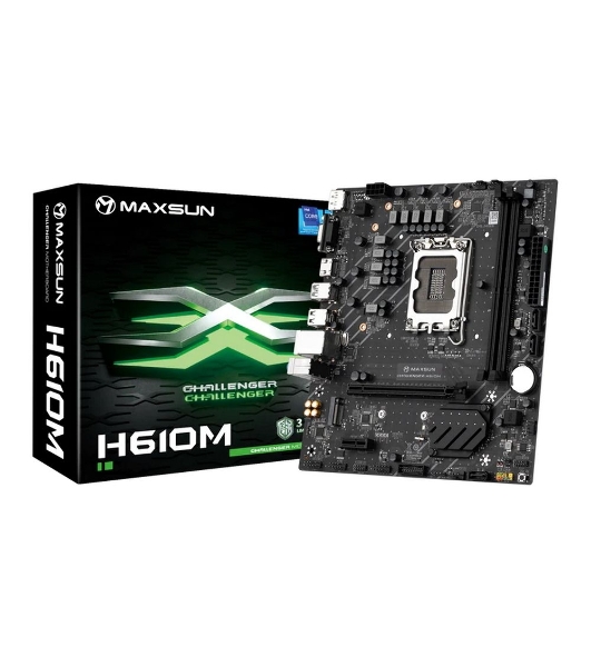 Материнская плата Maxsun Maxsun H610M, LGA 1700, Intel H610, 2xDDR4, 1xM.2, 3xSATA, 1xPCIe 4.0 x16, 1xPCIe x1, 1xHDMI, 1xDP, 1xVGA, 1x 1Gb LAN, 4xUSB 2.0, 2xUSB 3.2 Gen 1, 5.1, mATX