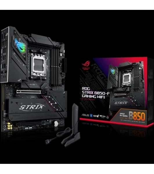 Материнская плата ASUS ROG STRIX B850-F GAMING WIFI, AM5, AMD B850, 4xDDR5, 2xSATA, 4xM.2, 1xPCIe 5.0 x16, 1xPCIe 4.0 x16, 1xPCIe x4, 1xDP, 1xHDMI, 1x2.5Gb LAN, 1xUSB-C 20Gbps, 1xUSB-C 10Gbps, 3xUSB-A 10Gbps, 4xUSB 5Gbps, 4xUSB 2.0, 3x3.5 мм, 7.1, ATX