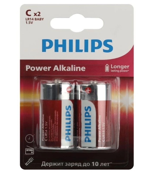 Элемент питания алкалиновый C/LR14 1.5В Power (блист. 2шт) Philips Б0062687