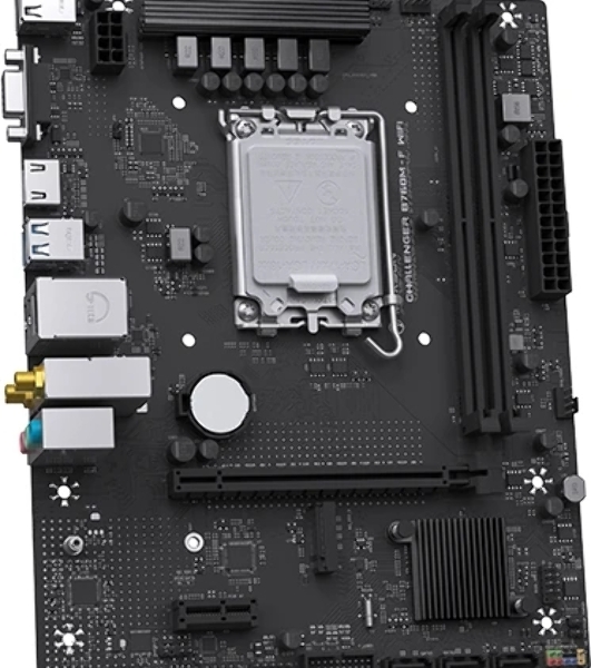 Материнская плата Maxsun Challenger B760M-F WIFI, LGA 1700, Intel B760, 2xDDR4, 3xSATA, 1xM.2, 1xPCIe 4.0 x16, 1xPCIe x1, 1xVGA, 1xHDMI, 1x1Gb LAN, Wi-Fi 5, Bluetooth 4.2, 2xUSB-A 5Gbps, 4xUSB-A 2.0, 3x3.5 мм, 7.1, чёрный, mATX