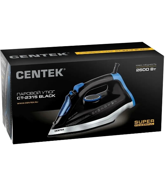 Утюг Centek CT-2315 черный/голубой, 2700 Вт, 35 г/мин, 135 г/мин, 320 мл