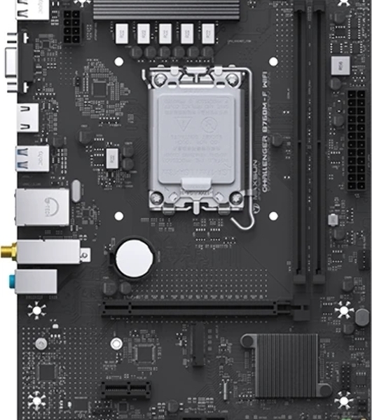 Материнская плата Maxsun Challenger B760M-F WIFI, LGA 1700, Intel B760, 2xDDR4, 3xSATA, 1xM.2, 1xPCIe 4.0 x16, 1xPCIe x1, 1xVGA, 1xHDMI, 1x1Gb LAN, Wi-Fi 5, Bluetooth 4.2, 2xUSB-A 5Gbps, 4xUSB-A 2.0, 3x3.5 мм, 7.1, чёрный, mATX