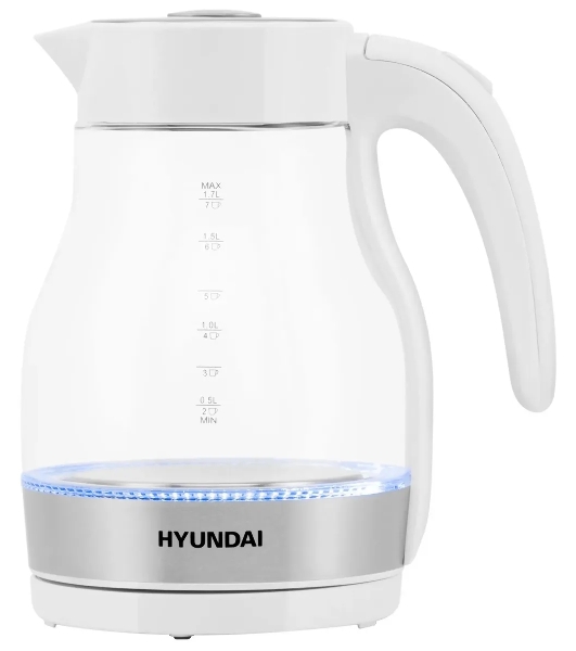 Чайник электрический Hyundai HYK-G3802 1.7 л, 2200 Вт, белый/серебристый (корпус: стекло)