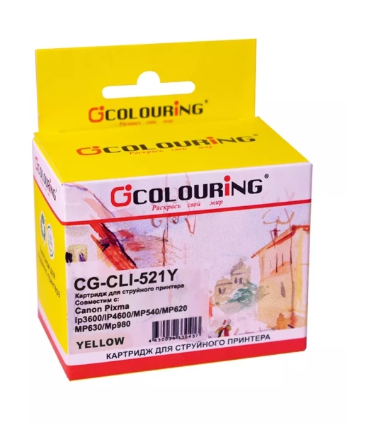 Картридж струйный Colouring CG-CLI-521Y желтый с чипом водный (9 мл) для Canon IP3600/IP4600/MP540/MP550/MP620/MP630/MP980