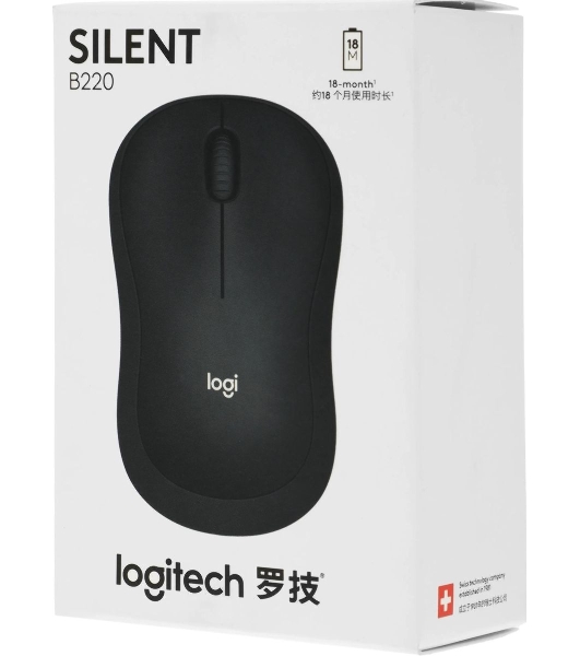 Мышь беспроводная Logitech B220 Silent черный, 1000 dpi, радиоканал, USB, кнопки - 3