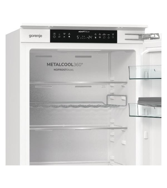 Встраиваемый холодильник Gorenje NRKI517E82WF, полезный объем 244 л, электронное управление, цифровой дисплей, автоматическое размораживание No Frost, быстрое замораживание, интенсивное охлаждение, зона свежести с контролем влажности, инверторный компрессор, энергоэффективность А+