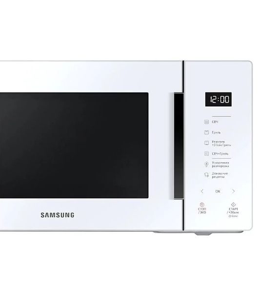 Микроволновая печь Samsung MG23T5018AW/BW белый, 23 л, 800 Вт, переключатели - сенсор