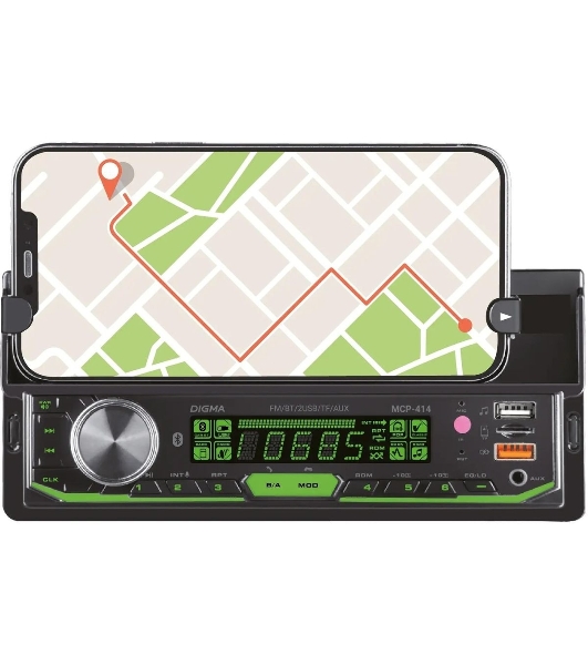 Автомагнитола Digma MCP-414, 1 DIN, Bluetooth, USB Type-A, AUX, пульт ДУ
