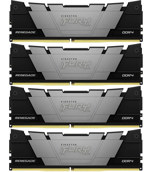 Оперативная память Kingston Fury Renegade, 64Gb (4x16GB), DDR4, 3600MHz, CL16, DIMM, с радиаторами, серый/черный