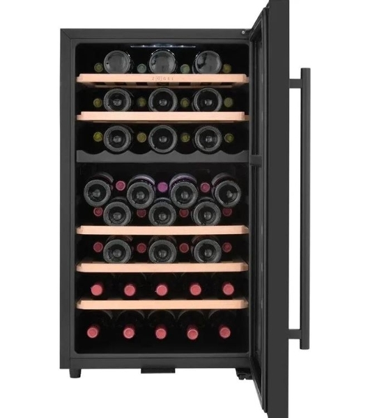 Винный шкаф ZÜGEL ZCWF521DB черный, 127 л, 2 отсека, 52 бут., класс A+